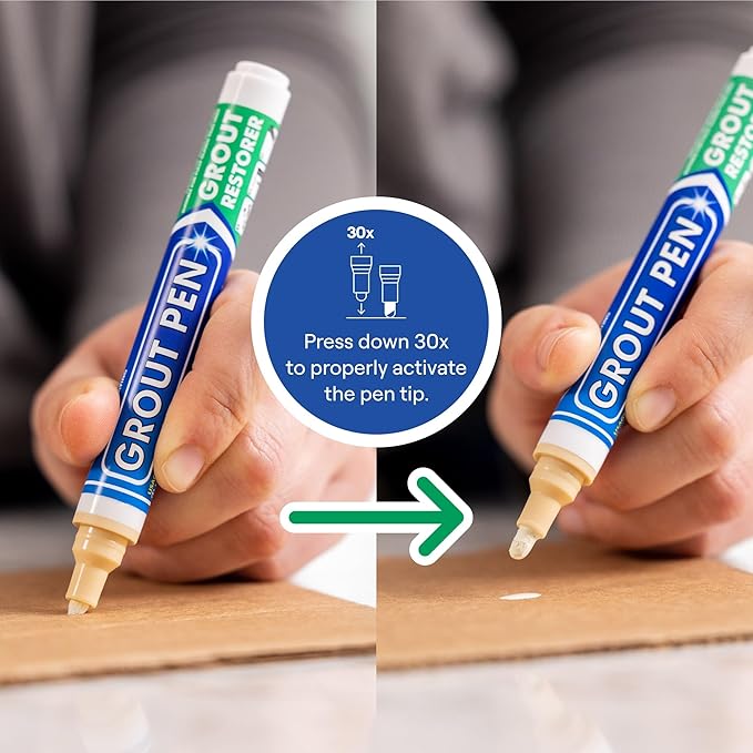 Grout Pen Cream Tile Paint Marker: Waterproof Grout Paint Pen, Tile Grout Colorant and Sealer Pen for Bathroom, Shower, Kitchen, More - Cream, Narrow 5mm Tip (7mL)