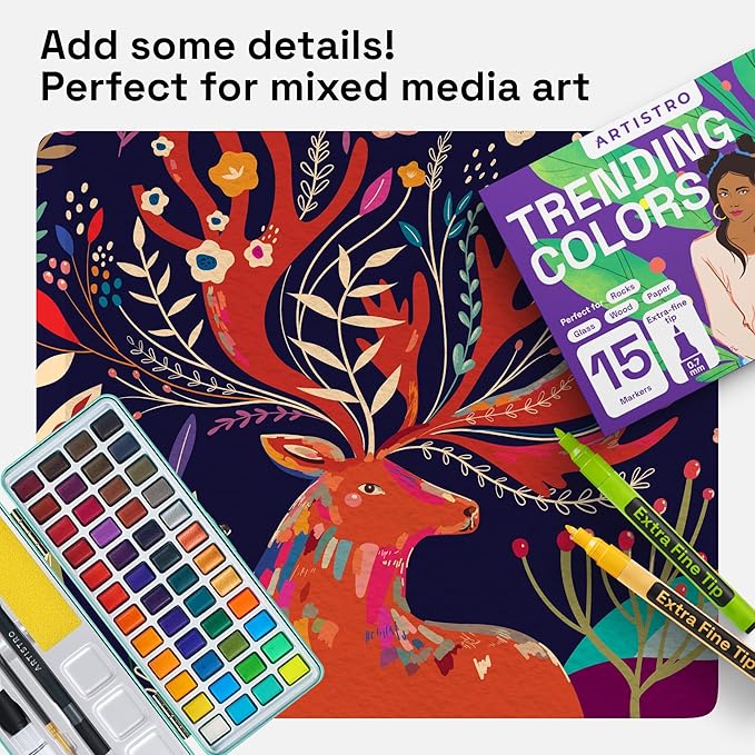 ARTISTRO 15 Acrylic Paint Pens, Art Set Acrylic Paint Markers, Fabric Markers for Textile, Canvas, Rock, Glass, Wood, Paper, Pumpkin, DIY for Kids and Adults
