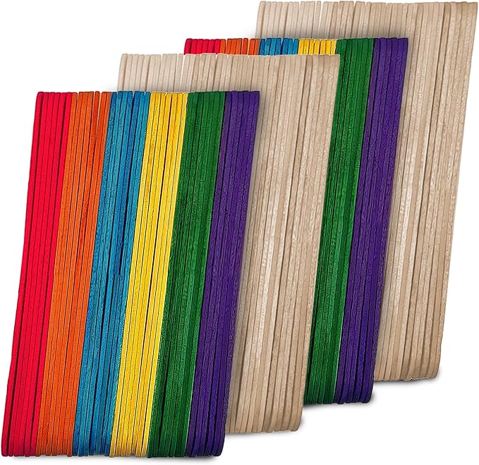 Darice Popsicle Sticks for Crafts, 4.5" 1000 Pcs Combo - 500 Pcs Colored Wooden Rainbow Craft Sticks - 500 Pcs Natural Color Waxing Sticks - Classroom Supplies, STEM DIY Art, Ages 3+