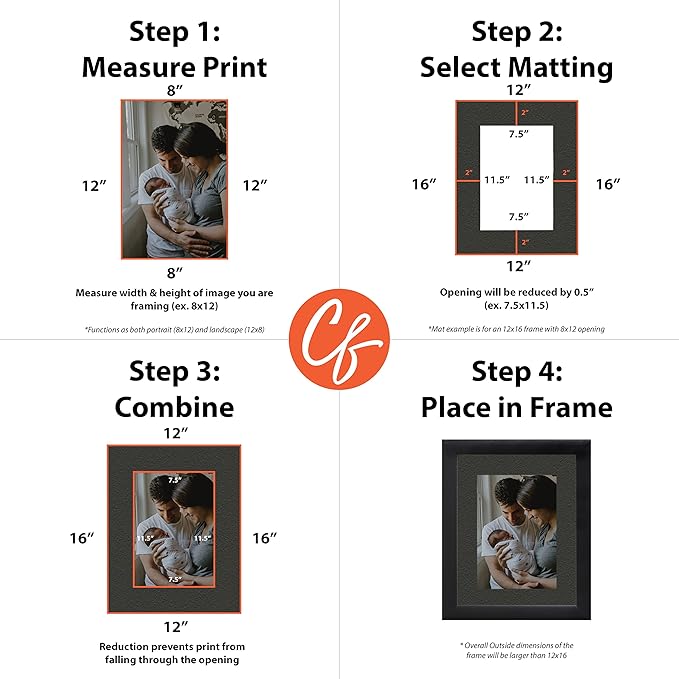 Craig Frames B572 Pre-cut Mat Board for 9x12 Print, 12x16, Pebble Black
