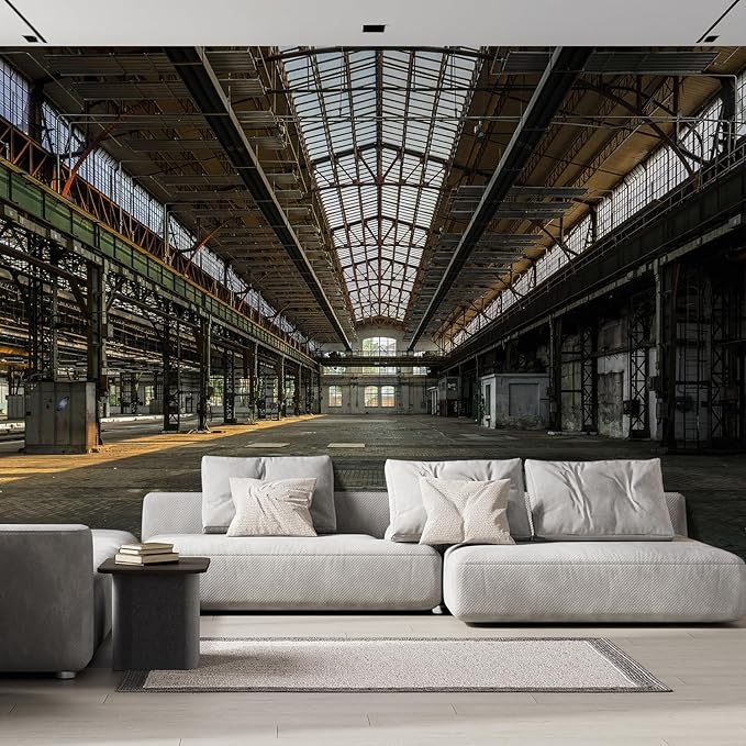 wall26 Wall Sticker/Wall Mural Industrial Interior of an Old Factory Building, Not Peel and Stick, Non-Woven Wallpaper Decorative for Bedroom, Living Room, Office - 132x168 inches