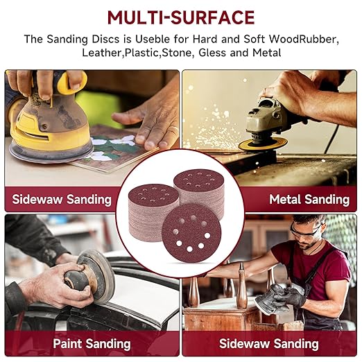100 PCS 5 Inch Sanding Discs 120 Grit, Round Hook and Loop Sandpaper for Random Orbital Sander