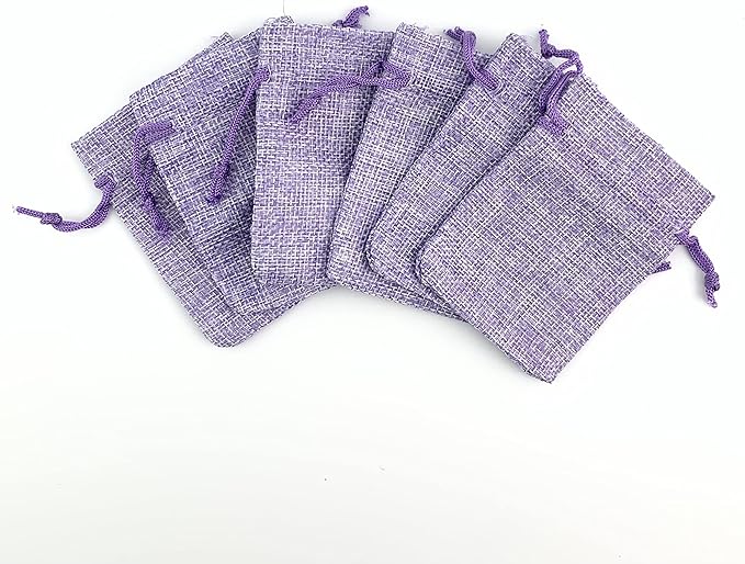 Palmhomee Pack Of 25 Burlap Gift Bags with Drawstring Linen Jewelry Pouches Wedding Hessian Jute Bags for Birthday and Treat Pouches Party Wedding Favors Gift (3.6x4.8 Inch, Lavender)