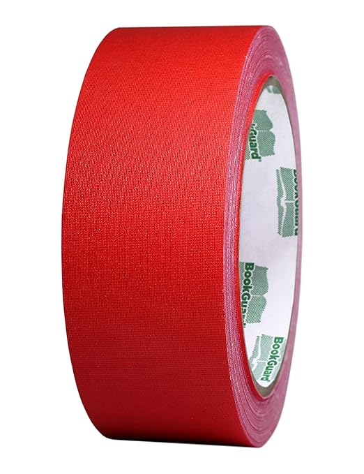 BookGuard 1-1/2 Inch Vinyl-Coated Cotton Cloth Bookbinding Repair Tape, 15 Yard Roll, Red
