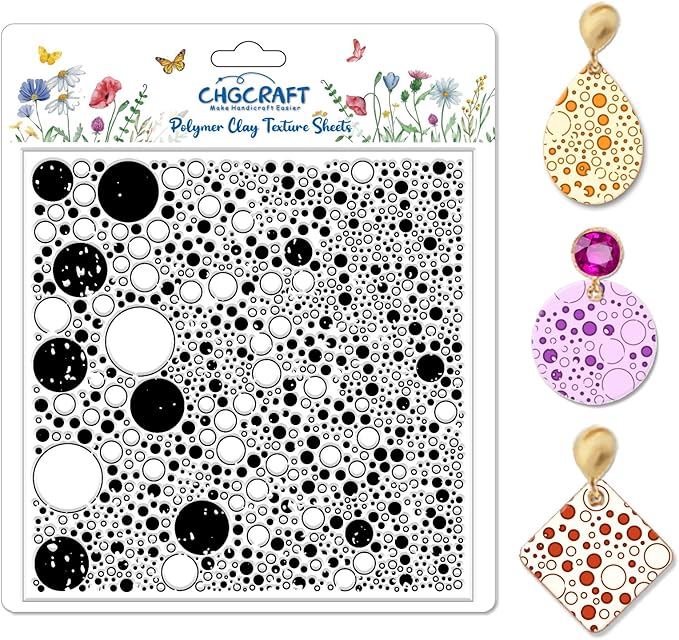 CHGCRAFT Retro Polka Dots Polymer Clay Texture Sheets Bubble Geometric Silicone Texture Stamp Clay Texture Mat Modeling Pattern Pad Sheets for Jewelry and Earrings Tools, 5.5x5.5 inch