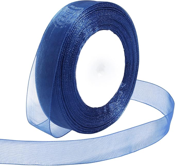 Ribbon for Gift Wrapping 3/4 inch Blue Sheer Organza Ribbon for Flower Bouquet Tulle Thin Chiffon Ribbons for Wedding Invitations Christmas Halloween Presents Decorations Crafts 50 Yards