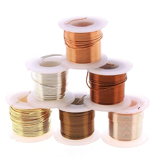 The Beadsmith Craft Wire Assortment - Tarnish-Resistant Copper Wire for Jewelry Making, 6-Pack, 0.75-Inch Mini Spools, 6 Yd Each, 24-Gauge, Assorted Colors, Medium Temper