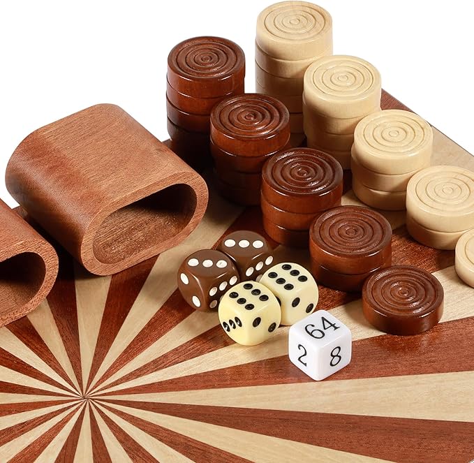 Wooden Folding Backgammon Set - Large 15.75" (40cm), Handcrafted Exquisite Design, Perfect for Adults & Kids, Ideal for Backgammon Enthusiasts