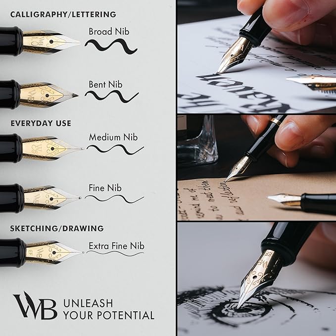Wordsworth & Black Fountain Pen Set, 18K Gilded Medium Nib, Includes 24 Pack Ink Cartridges, Ink Refill Converter & Gift Box, Gold Finish, Calligraphy, [Rainbow], Perfect for Men & Women