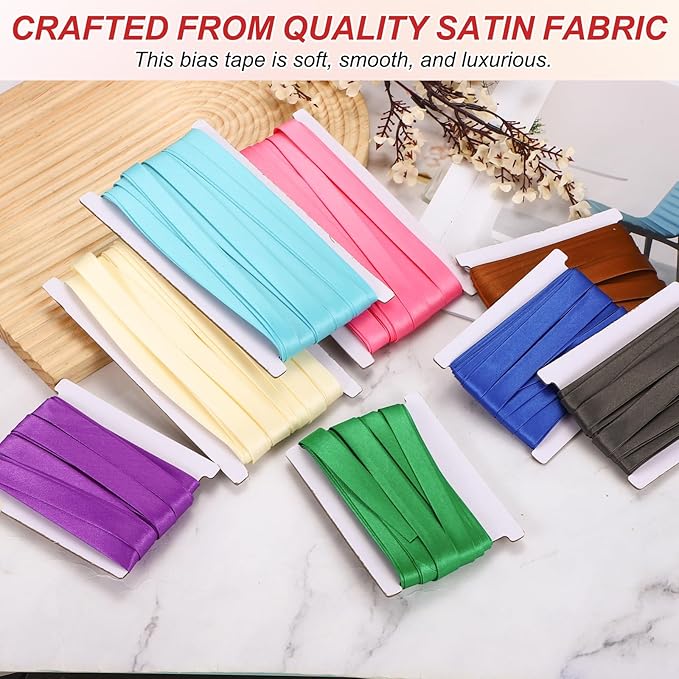MECCANIXITY Double Fold Bias Tape for Sewing 5/8 Inch x 12 Yards Satin Pre-fold Continuous Binding Tape for Seaming Quilting Hemming Binding DIY Crafts, Pink