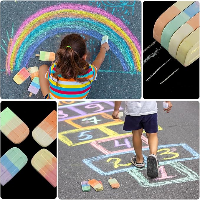 24 Pcs Ice Cream Sidewalk Chalk Set Multicolor Party Favors Bulk Washable Safe Outdoor Chalk for Kids Adults Fun Summer Playground Outdoor Activities Painting on Chalkboard Blackboard