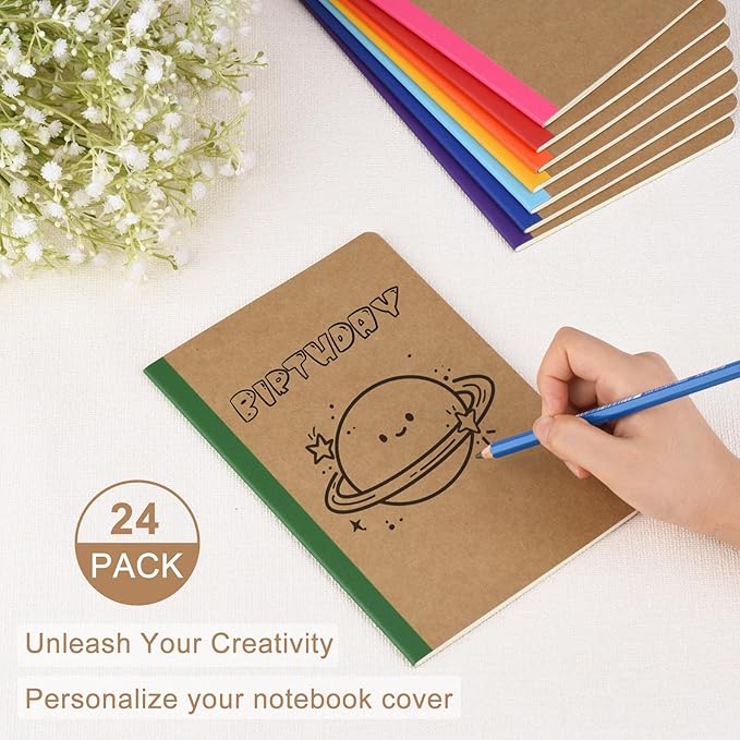 ZCZN Composition Notebooks Bulk, A5 Kraft Cover Lined Journals with Rainbow Spines for School, Business, Work and Daliy Use (24, 8 colors)