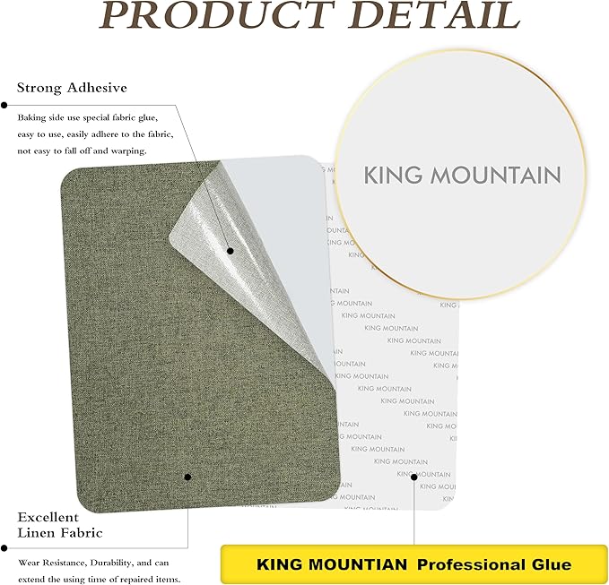 KING MOUNTAIN Fine Linen Repair Patches, Self-Adhesive Linen Fabric Patches, 8X11 inch Extra Size, Multi Color, Can be Used for Linen Sofa Repair and Linen Clothes Repair(Grass Green,8" x 11")