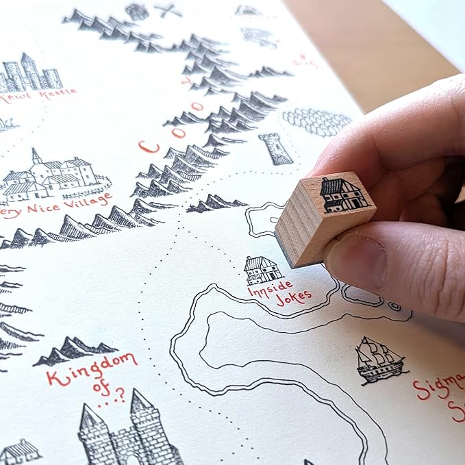 Lord Of Maps Fantasy Map-Making Stamp Kit – 16-Piece Rubber Stamp Set for TTRPG, World Building, Battle Maps, Jounaling, Arts & Crafts - Mountains, Hills, Volcano, Lake, Compass Rose