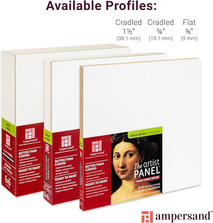 Ampersand Art Supply Wood Gesso Art Painting Panel: Canvas Texture, 1.5 Inch Cradle, 9" x 12"