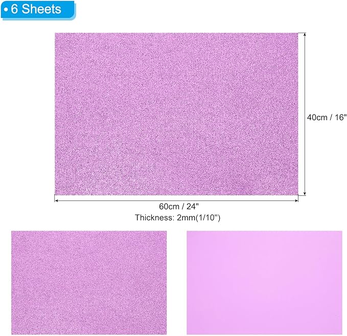 PATIKIL 2mm(1/10") Thick Non Adhesive Glitter Foam Sheet 16x24inch(40x60cm) Dark Purple, EVA Shiny Foam Board for Craft, 6 Pcs