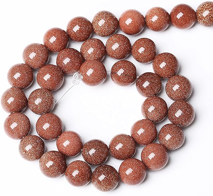 38pcs 10mm Natural Gold Sandstone Beads Gemstone Round Loose Beads for Jewelry Making DIY Bracelet Necklace 15“
