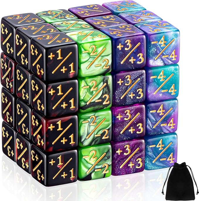 Sumind 48 Pcs Magic Life Counter Dice -1/+1 Counters Commander Buff Tokens 6 Sided Dice Loyalty Life Gifts Compatible with MTG CCG TCG Cards Gaming Accessory (Delicate Style)