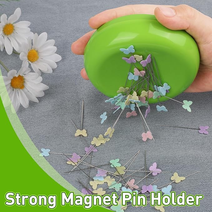 Oukitoymer Magnetic Pin Cushion with 100pcs Butterfly Head Straight Pins, Bobby Pin Holder for Sewing, Magnet Needle Cushion, Paper Clip Collector, Secure Pin Storager, Sewing & Quilting Accessories