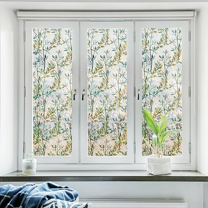 Donox Window Privacy Film, 3D Decorative Window Vinyl Decorative Stained Glass Window Film, Anti-UV Sun Blocker Heat Control for Home, 45.2 Inch x 6.5 Feet (with Installation Tool)