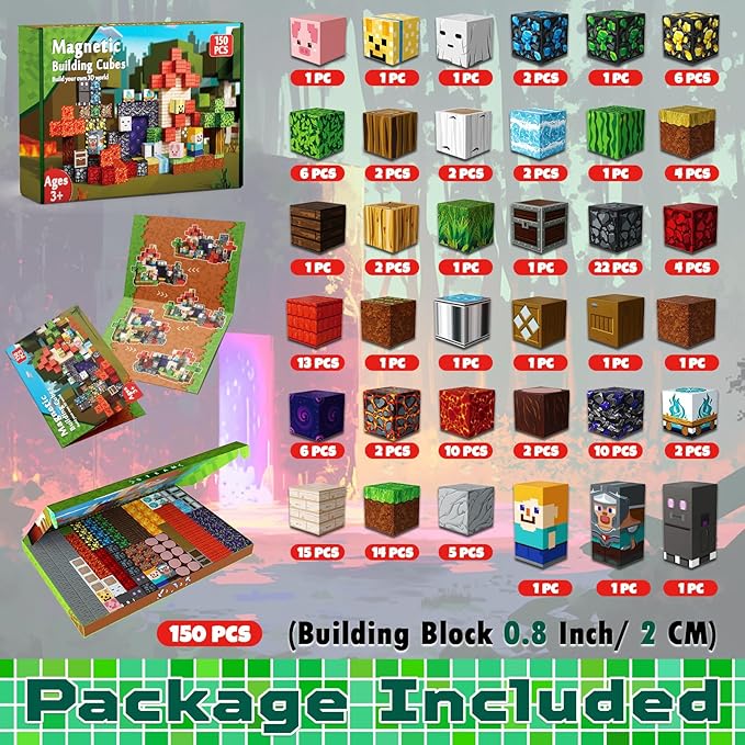 150 PCS Magnetic Blocks - Magnetic Building Block for Kids Ages 4-8 8-12, Magnet Blocks Cubes Tiles Constructions Toy for Girl Boy, STEM Montessori Stacking Toy, Sensory Play Halloweens Birthday Gifts
