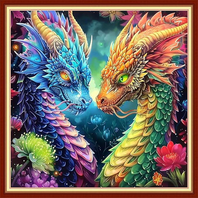 Joyhoor Stamped Cross Stitch Kits for Beginners, Needlepoint Kits for Adults, 11CT Counted Embroidery Kits-Colorful Dragon 18x18 inchs
