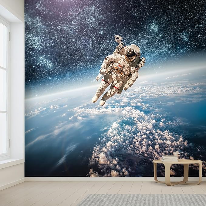 wall26 Wall Sticker/Wall Mural an Astronaut Floating About Planet Earth, Not Peel and Stick, Non-Woven Wallpaper Decorative for Bedroom, Living Room, Office - 96x120 inches