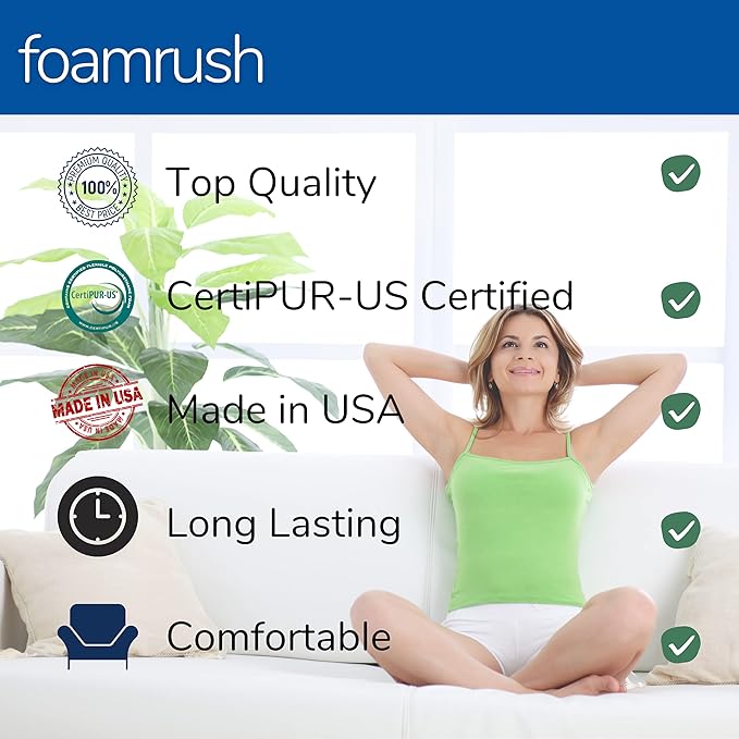 FoamRush 3" x 24" x 24" Gel Memory Foam Upholstery Square Cushion Medium Firm (Chair & Wheelchair Seat Cushion Replacement, Square Foam Dining Chairs, Couch, Sofa, Rubber Padding)