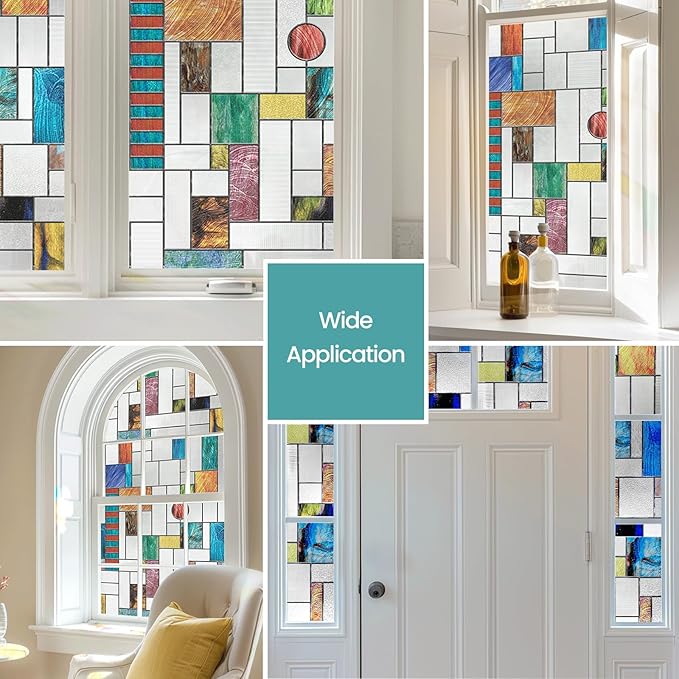 3D Stained Glass Window Film, Decorative Window Privacy Film for Bathroom,Front Door,Home, Sun Blocking Heat Control,Static Cling, Ores 23.6inch x 35.4inch