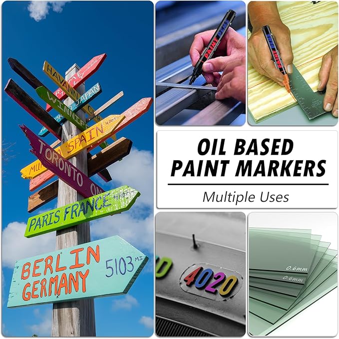 Black Paint Pens Paint Markers - 12 Pack Permanent Quick Dry Waterproof Marker Pens for Rocks Wood Fabric Plastic Canvas Glass Mugs Metal Tire Stone