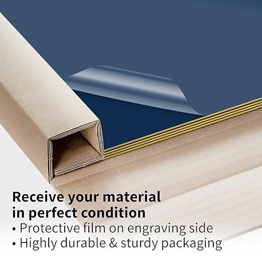 Trotec TroLase | 12"x24"x1/16", 4 Pcs | Navy Blue/Gold | 2 Ply | Modified Acrylic | Laser Engraving Double Color Plastic Sheet | Engraving Blanks for Laser, Saw, Guillotine | Made in USA