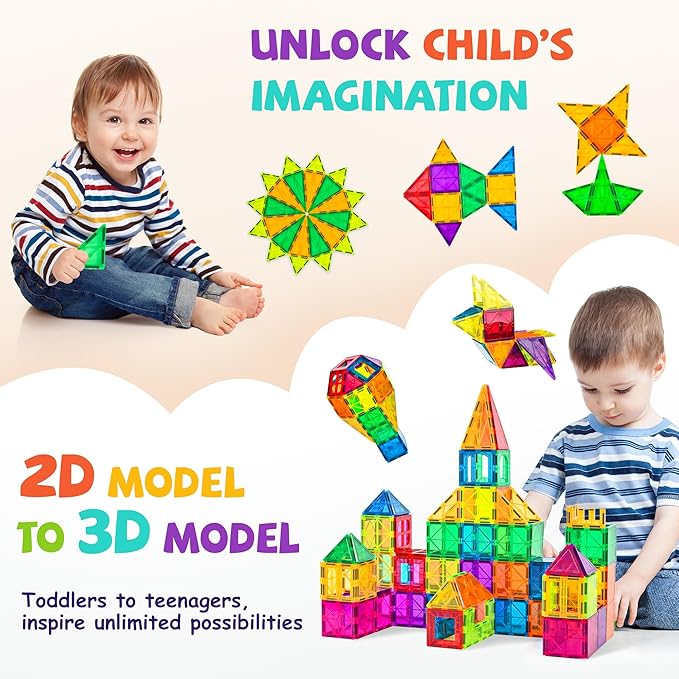 cossy 120Pcs Magnetic Tiles Magnetic 3D Building Blocks Set Educational Construction Toys for 3+ Year Kids with Stronger Magnets, Educational Toys, Recreational, Conventional