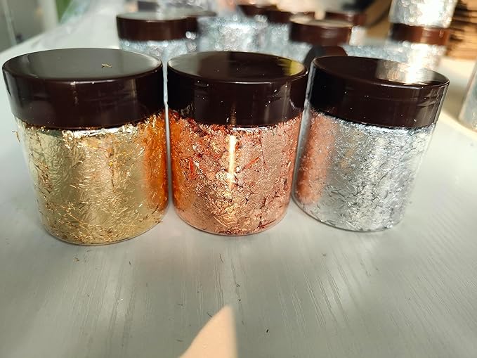Gilding Flakes,Gold Foil Flakes for Resin,Blue Red Purple Pink Metallic Foil Flakes for Resin Jewelry Making,Nails,Painting Art,Crafts and Slime (Imitation Gold +Silver+Copper)