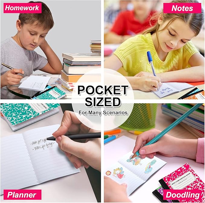 feela Mini Composition Notebook, Cute 30 Pack 5 Pastel Colors Narrow Ruled Mini Composition Books Bulk, Small Pocket Marble Journal Notebooks for Kids Students College, Pocket Size 4.5 x 3.25 in