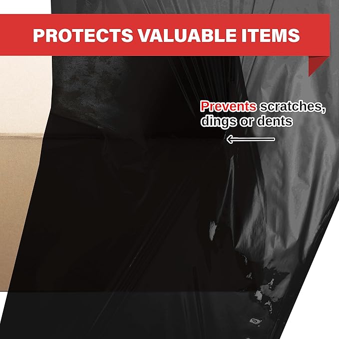 Black Industrial Strength Extra Thick 4 Pack 17.5" 1100 SqFt 80 Gauge (20 Micron) Shrink Wrap Roll for Moving, Furniture, Pallets, Packing