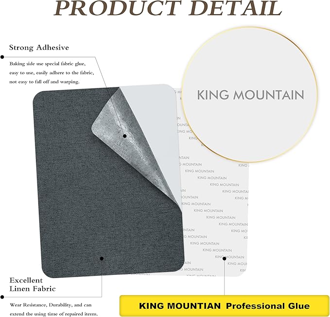 KING MOUNTAIN Fine Linen Repair Patches, Self-Adhesive Linen Fabric Patches, 8X11 inch Extra Size, Multi Color, Can be Used for Linen Sofa Repair and Linen Clothes Repair(8" x 11"-2PCS,Charcoal Gray)