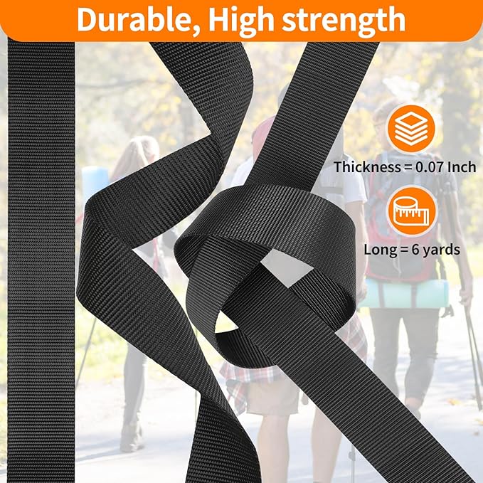 2" Heavy-Duty Buckle & Straps Set: 6-Pack Side Release Plastic Buckles, 6 Yards of Thick Nylon Webbing, 12 Tri-Glide Slide Clips, No Sewing Required (2" Combo Set)