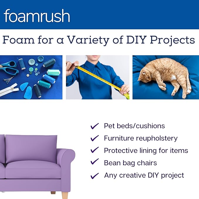 FoamRush 6" H x 24" W x 24" L Upholstery Foam Cushion High Density (Square Foam for Dining Chairs, Chair & Wheelchair Seat Cushion Replacement)