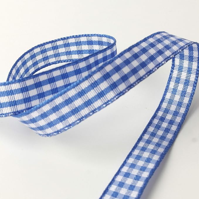 Ink Blue Gingham Plaid Checked Ribbon 25 Yard Each Roll 100% Polyester (3/8", Ink Blue)