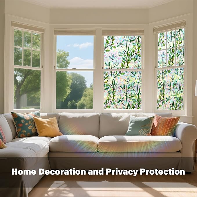 Donox Window Privacy Film, 3D Decorative Window Vinyl Decorative Stained Glass Window Film, Anti-UV Sun Blocker Heat Control for Home, 35.4 Inch x 6.5 Feet (with Installation Tool)