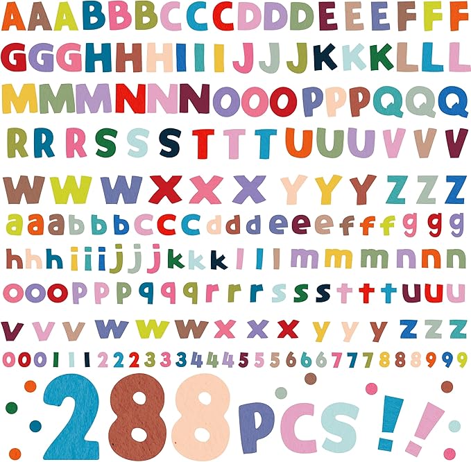 288 PCS Alphabet Combo Set, Large Size Letters Uppercase/Lowercase Letters, Numbers & Punctuation, Accents Cutouts for Classroom Home School Room Chalkboard Bulletin Board