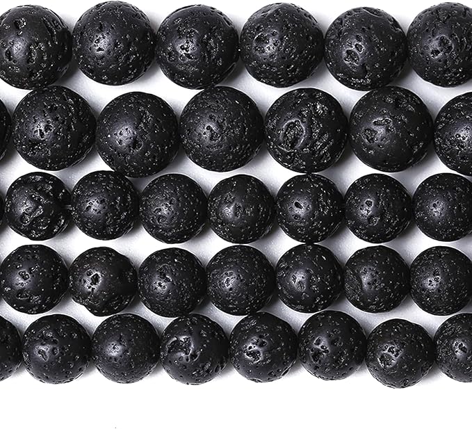8MM 90pcs Natural Stone Beads Black Volcanic Lava Gemstone Round Loose Beads for Jewelry Making Bracelet 2 Strands 32"