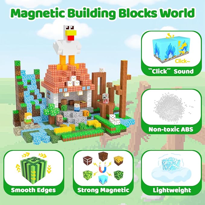 Magnetic Blocks, 150PCS Magnetic Building Blocks Light Up, Stacking Magnets for Kids, Sensory Toy for STEM Constructions Magnet Blocks for Boys Girls Age 3+, Christmas Birthday Gifts