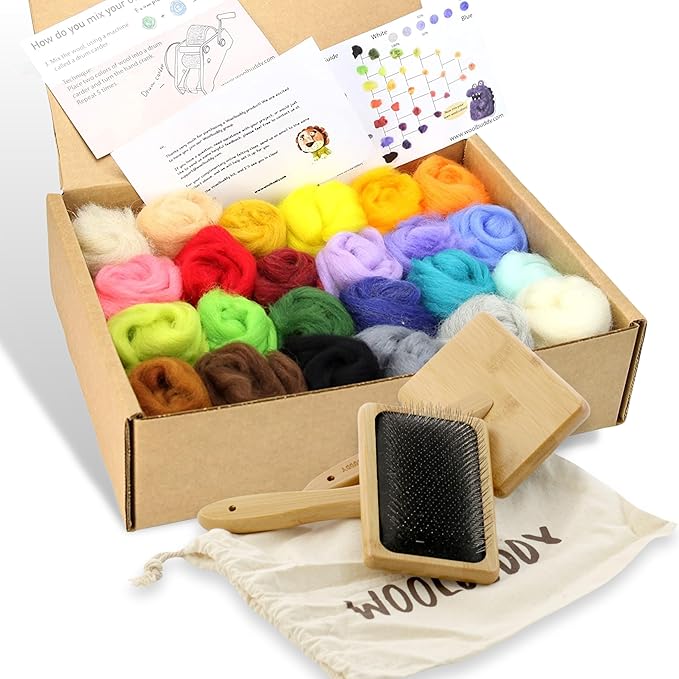 Woolbuddy Wool Carder and 24 Colors Felting Wool Kit