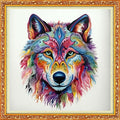 Foxhool Beginners Cross Stitch Kits Stamped Full Range of Embroidery Kits for Adults DIY Cross Stitches kit Embroidery Patterns for Needlepoint kit-Colorful Wolf 17.7x17.7 inch