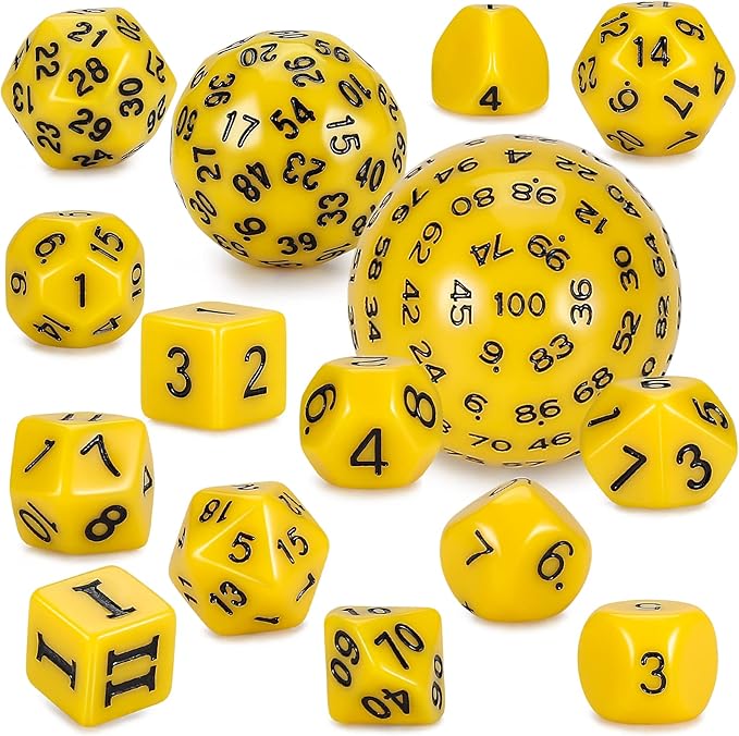 CiaraQ DND Polyhedral Dice Set (15pcs) D4-D100 Game Dice with Dice Bag for Dungeons and Dragons Role Playing Table Games (Yellow & Black)