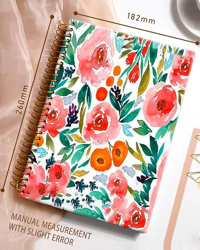 iampanda Spiral Journal Notebook,Cute Strong Twin-Wire Binding with Premium Paper for Girl Women,60 Sheets A5 College Ruled Notebook/Journal,Perfect for School Office Home Gifts,Watercolor Rose Floral