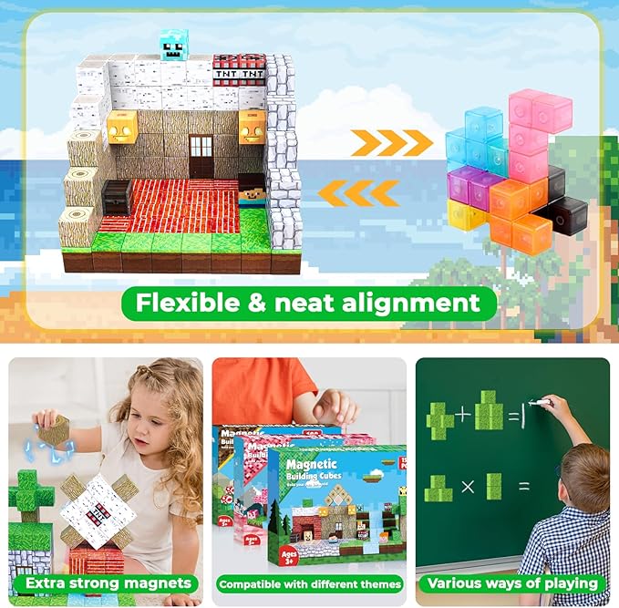 150PCS Magnetic Blocks - Magnetic Building Blocks, Magnet Cubes Toys Stacking, Build Forest World Set, STEM Montessori Sensory Toys for Kids Boys Girls Ages 3-5 6-8 Easter Birthday Gifts