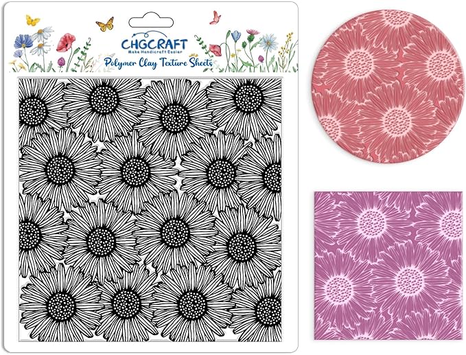 CHGCRAFT Wishing Flowers Polymer Clay Texture Sheets Silicone Texture Stamp Clay Texture Mat Modeling Pattern Pad Texture Sheets for Jewelry and Clay Earrings Tools, 5.5x5.5 inch