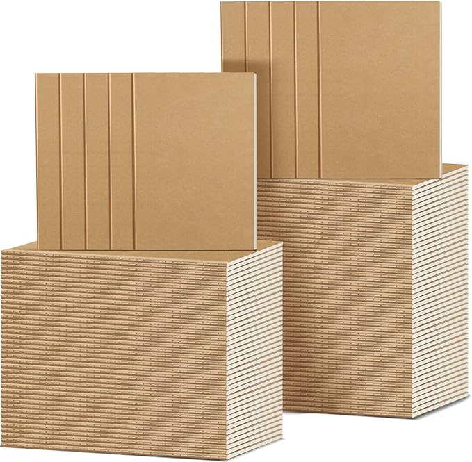 Handepo 100 Pack Composition Notebooks A5/A6 Ruled Lined Composition Kraft Notebooks Bulk Soft Cover Journals Travel Diary Memo for Students Classroom Office Supplies(A5,Kraft Color)